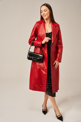 Red women's leather coat
