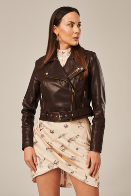 Brown leather biker jacket women
