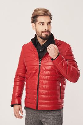 Men's red leather jacket with insulation and zipper