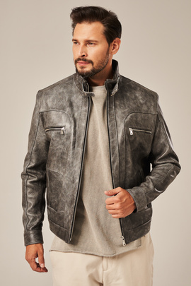 Men's leather biker jacket gray
