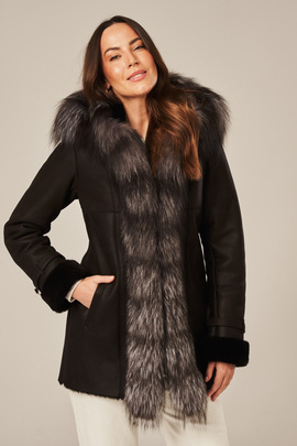 Women's shearling jacket with hood
