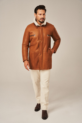 Men's long winter sheepskin jacket