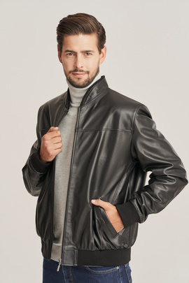 Mens leather bomber jacket black