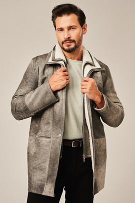 Men's winter leather jacket with fur