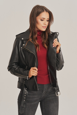 Women's leather jacket in black color