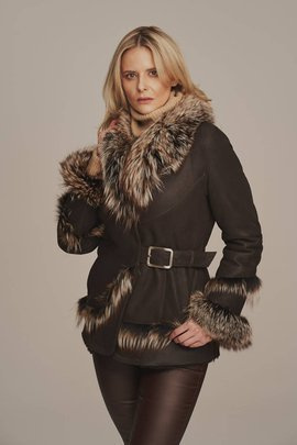 Women's fur jacket with hood