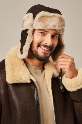 Men's Brown Leather Pilot Hat