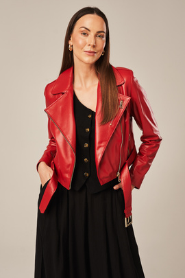 Women’s Red Leather Biker Jacket