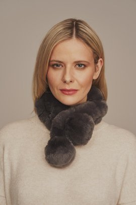 Genuine rex rabbit fur scarf with pompon