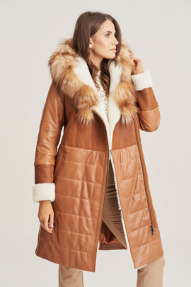 Women's winter leather coat with fur