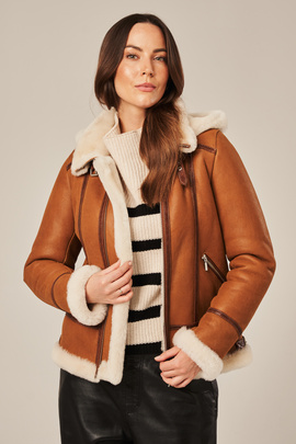 Women's shearling aviator jacket in light brown