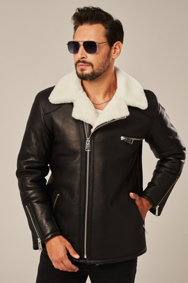 Winter sheepskin jacket with zipper