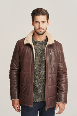 Brown leather jacket men winter