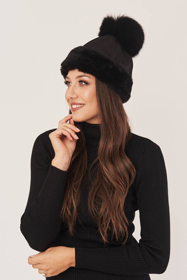 Women's winter sheepskin hat with pompom