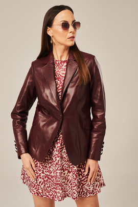 Women's leather blazer jacket burgundy