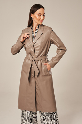 Women's leather coat with buttons, cappuccino