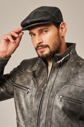 Men's Grey Leather Flat Cap