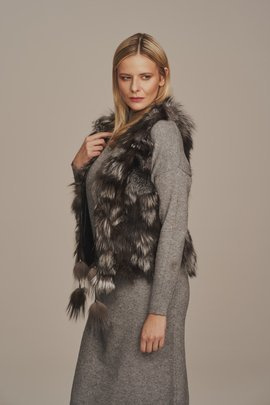 Women's fox fur vest gray