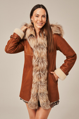 Women's sheepskin jacket with hood