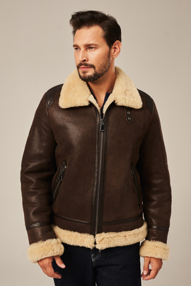 Men's shearling jacket with zipper, brouwn
