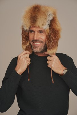 Mens red fox fur hat