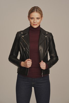 Womens leather biker jacket black