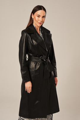 Black women's leather coat