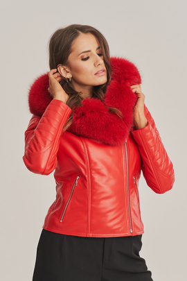 Red women's leather jacket