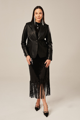 Women's black leather blazer jacket