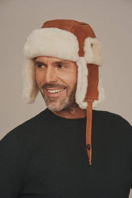 Mens sheepskin aviator hat