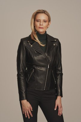Women's leather biker jacket black