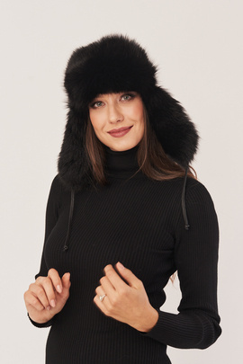 Women's fox fur trapper hat black