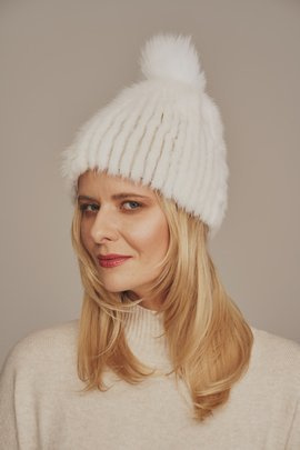 White mink fur hat