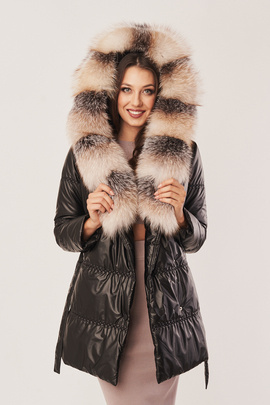 Women's black down jacket with hood