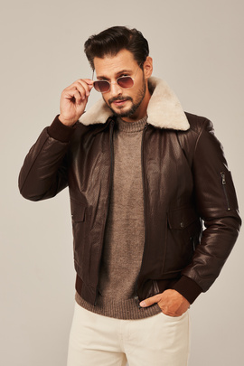 Men's leather flight jacket military