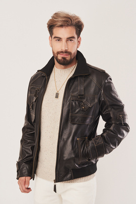 Men's black leather bomber jacket, Top Gun