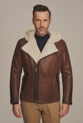 Mens sheepskin coat with a hood