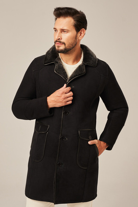 Men's black winter sheepskin coat