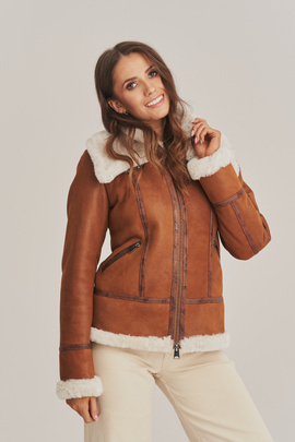 Women's sheepskin aviator jacket in cognac