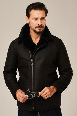 Men's shearling jacket with zipper, black