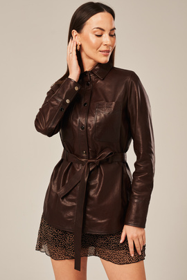 Women's leather shirt jacket brown