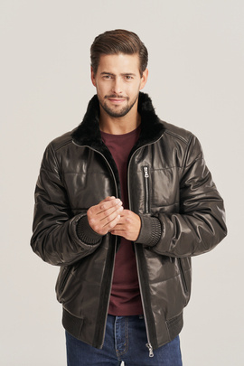 Men’s winter leather jacket with hood
