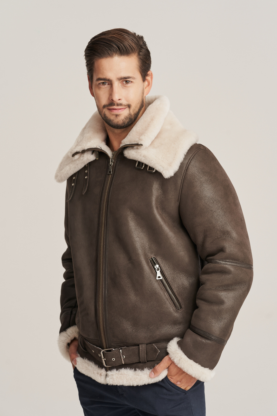 Mens black sheepskin coat Konopka - Main Image
