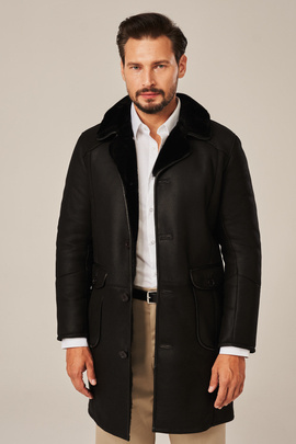 Sheepskin coat - Elegant men's black winter coat