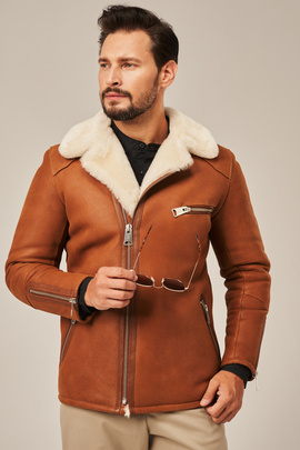 Winter sheepskin jacket with zipper