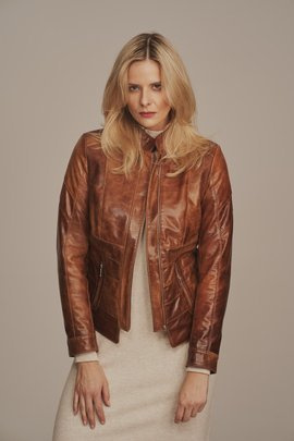 Brown women's leather jacket