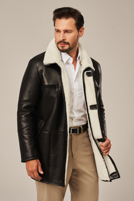 Men's long winter sheepskin jacket