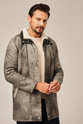 Men's black winter sheepskin coat