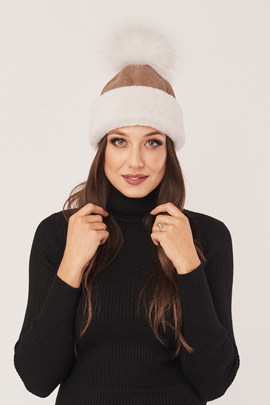 Women's sheepskin fur hat beige