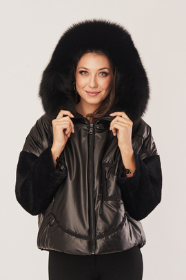 Women's black down jacket with hood, Oversize